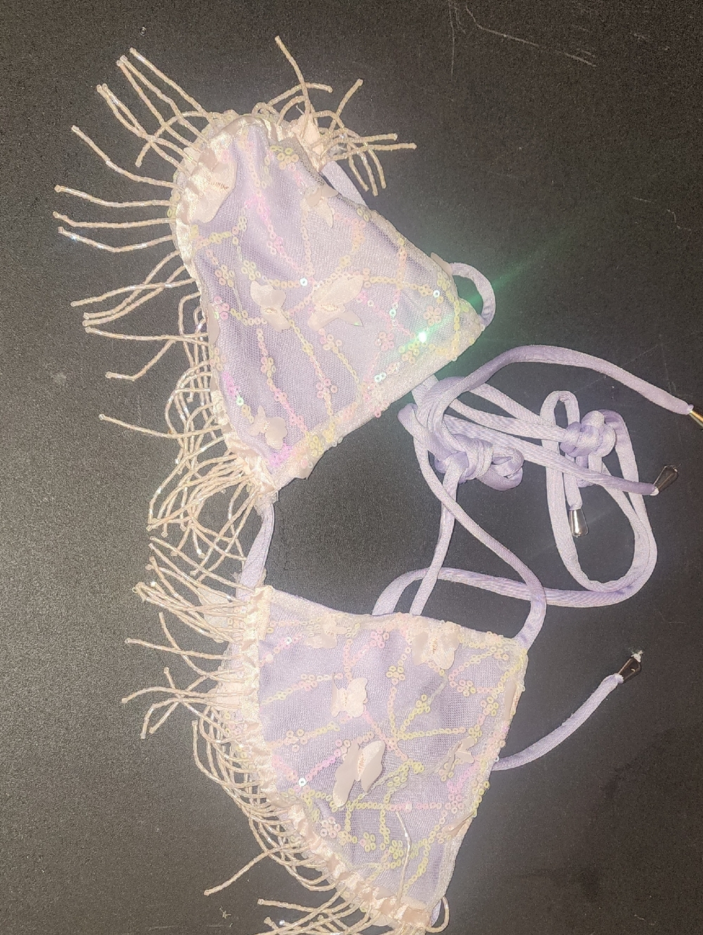 Roma Lavender Sequin Fringe Triangle Bra Top
